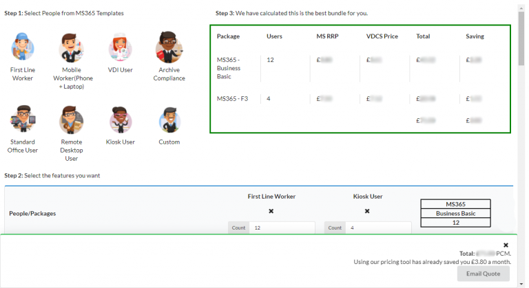 Microsoft 365 pricing tool